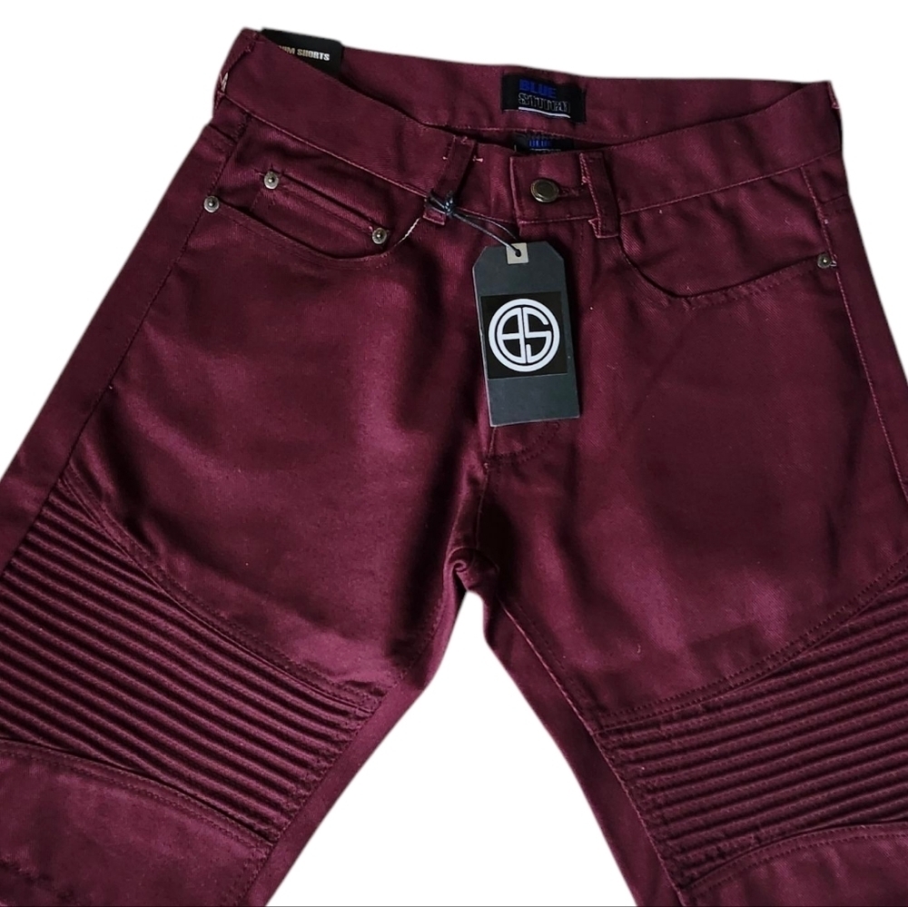 Denim Burgundy Biker Moto Shorts - Men’s - Picture 1 of 6
